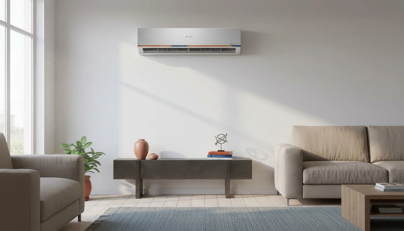 Trois personnes examinent l'intérieur d'une unité de climatisation dans un environnement professionnel blanc